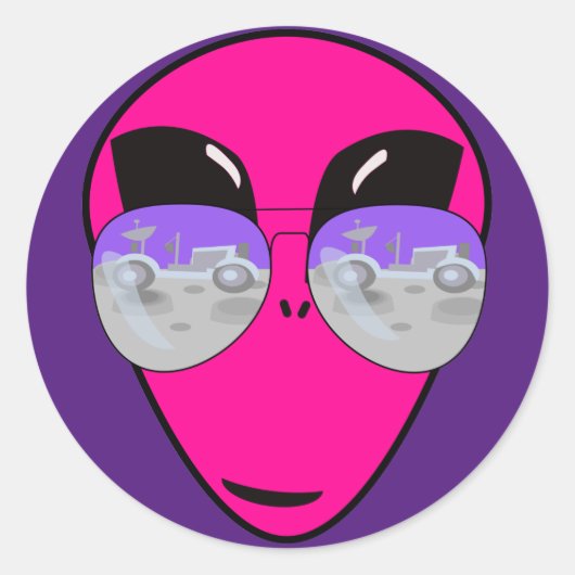 Sticker Rond Epic Shades Alien Head Moon Tourist Fun (Devant)