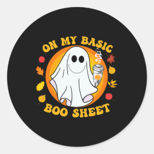 Sticker Rond Épice citrouille Latte Automne Vibe Halloween amus