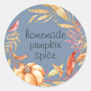 Sticker Rond Épice de citrouille maison Feuillage aquarelle ble