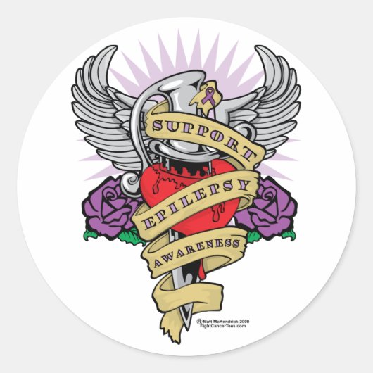 Sticker Rond Épilepsie Dagger et tatouage cardiaque (Devant)