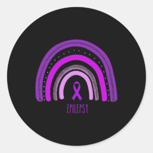 Sticker Rond Epilepsie Rainbow Awareness Purple Ribbon Support 