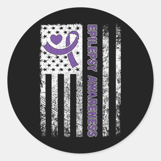 Sticker Rond Epilepsy Awareness Flag Purple Ribbon Epilepsy War (Devant)