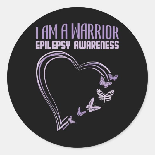 Sticker Rond Epilepsy Awareness I'm A Warrior Heart Butterfly  (Devant)