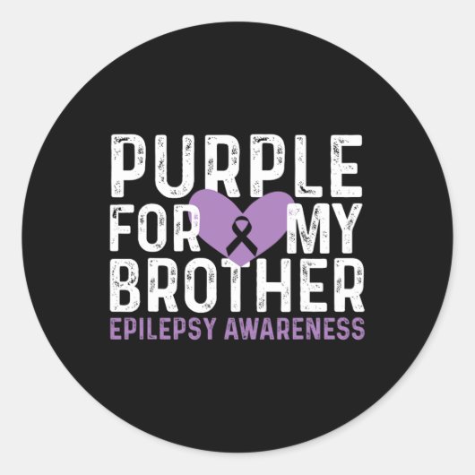 Sticker Rond Epilepsy Awareness Purple For My Brother Ribbon (Devant)
