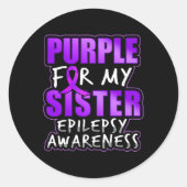 Sticker Rond Epilepsy Awareness Purple For My Sister Ribbon (Devant)