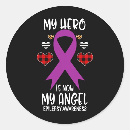 Sticker Rond Epilepsy Awareness Remembrance Hero Is Now My Ange (Devant)