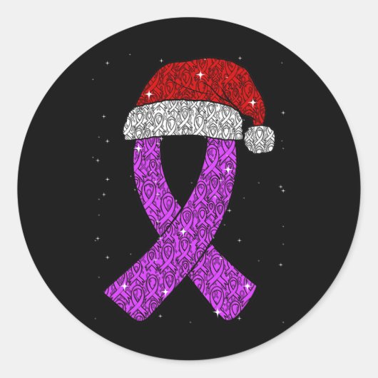 Sticker Rond Epilepsy Christmas Hat Purple Awareness Ribbon Sei (Devant)