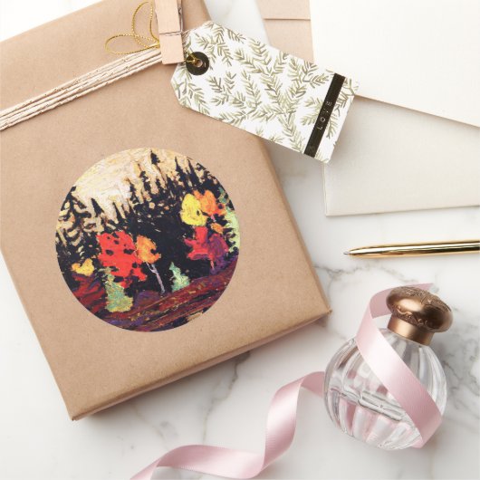 Sticker Rond Épinette noire et érable, art (Cadeaux)