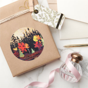 Sticker Rond Épinette noire et érable, art