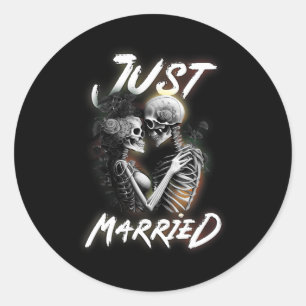 Sticker Rond Épouse mariée Halloween squelette mariée et Mariag