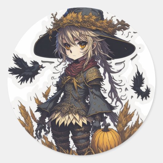 Sticker Rond Épouvantail Halloween  (Devant)