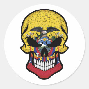 Sticker Rond Equateur Drapeau crâne souriant