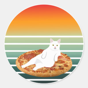 Sticker Rond Équestre de chat pizza rétro