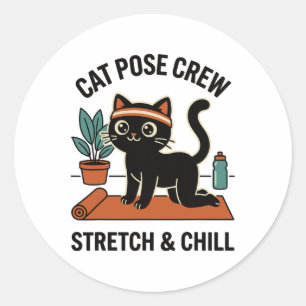 Sticker Rond Équipage de la pose du chat Étirez-vous et détende