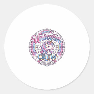 Sticker Rond Équipage de licorne impression ludique à la demand