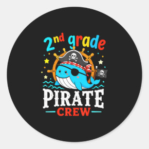 Sticker Rond équipage de pirate de 2e année baleine enseignant 