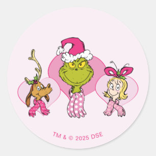 Sticker Rond Équipage du Grinch en portrait rose de la Saint-Va
