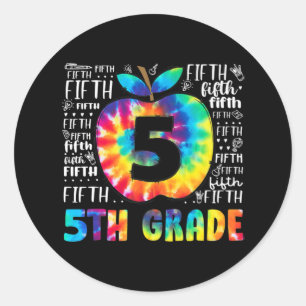 Sticker Rond Équipe 5e année de typographie Tie Dye Retour à l'