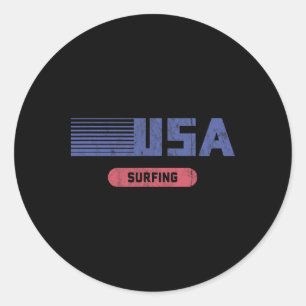 Sticker Rond Équipe Américaine Rétro de Surf Usa Vintage