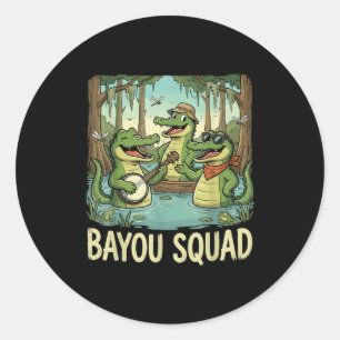 Sticker Rond Équipe Bayou Louisiane Alligator Rétro Faune Tra