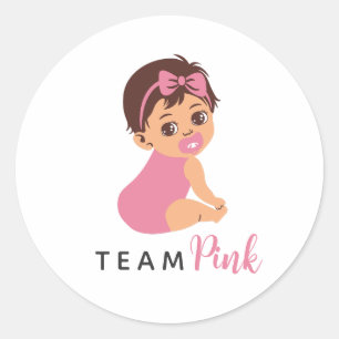 Sticker Rond Équipe Bébé Fille Mignon avec Nœud Rose et Tétine