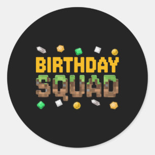Sticker Rond Équipe d'anniversaire drôle Pixel de jeu vidéo gar