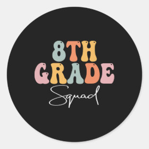 Sticker Rond Équipe de 8e année Rétro Groovy Femmes Heureux Pre