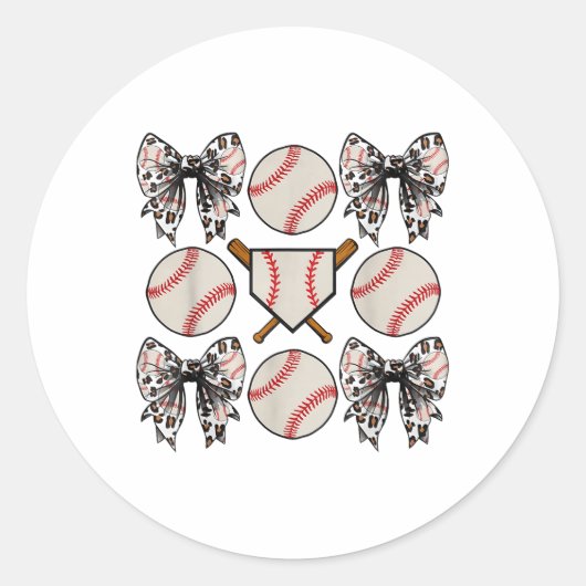 Sticker Rond Équipe De Baseball Coquette Bow Pour Femmes Fille (Devant)