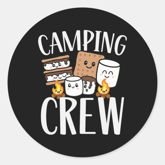 Sticker Rond Équipe de camping Smore Feu de camp Groupe Squad É (Devant)