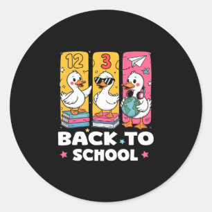 Sticker Rond Équipe de canard drôle de l'école premier jour d'é