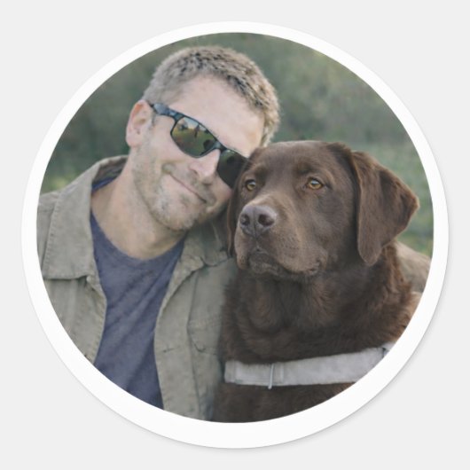 Sticker Rond Équipe de Chien Guide Labrador au Chocolat (Devant)