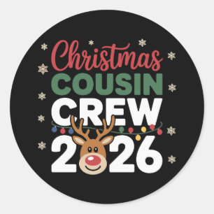 Sticker Rond Équipe de cousins de Noël 2026 Flocons de neige de