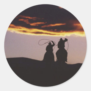 Sticker Rond Équipe de Cowboy avec Lassos