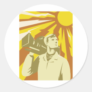 Sticker Rond Équipe De Film Cameraman Avec Caméra Vidéo