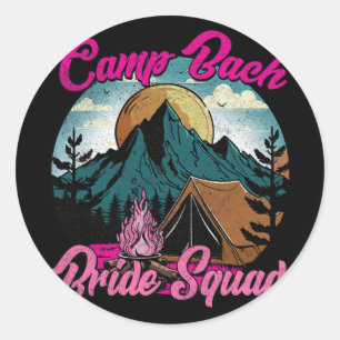 Sticker Rond Équipe de la mariée camping rétro camp de fête de