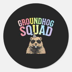 Sticker Rond Équipe de marmotte drôle Bonne fête de la marmotte