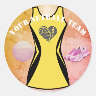 Sticker Rond Équipe de net-ball personnalisée par couleur faite
