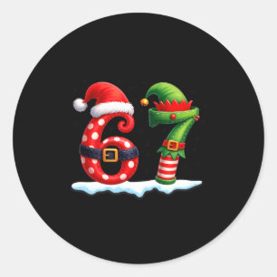 Sticker Rond Équipe de Noël 6-7 Drôle 67 Six Sept Meme Xmas 6