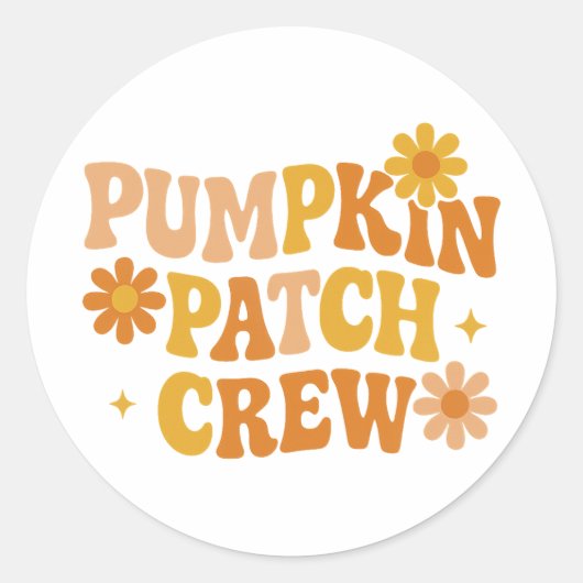 Sticker Rond Équipe de Patch de Citrouille Rétro Groovy Automne (Devant)