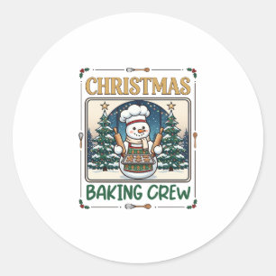 Sticker Rond Équipe de pâtisserie de Noël Bonhomme de neige Che