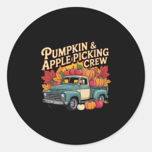 Sticker Rond Équipe de ramassage de citrouilles et de pommes, r