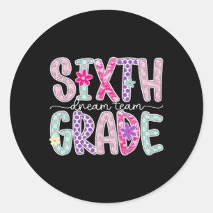 Sticker Rond Équipe de rêve de sixième année féminine Floral Pr