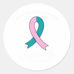 Sticker Rond Équipe De Ruban Rose Et Turquoise Cancer Du Sein O