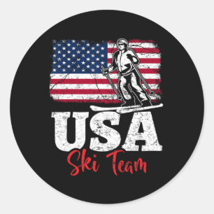 Sticker Rond Équipe de ski Usa Amérique Ski Winter Sports Nous
