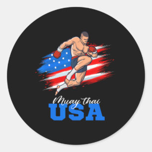 Sticker Rond Équipe de soutien Muay Thai Usa Drapeau Américain