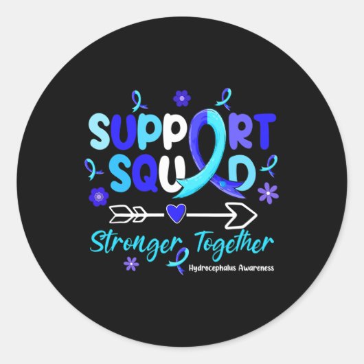 Sticker Rond Équipe de soutien super Bleu Ruban Hydrocéphalie A (Devant)