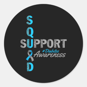 Sticker Rond Équipe de soutien T1d T2d Diabetes gris bleu ruban
