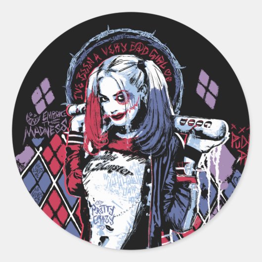 Sticker Rond Équipe de suicide | Harley Quinn Graffiti encré (Devant)