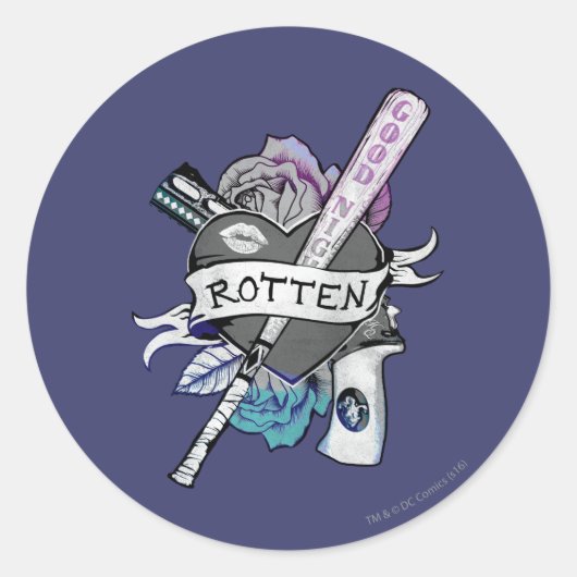 Sticker Rond Équipe de suicide | Harley Quinn "Rotten" Tattoo A (Devant)