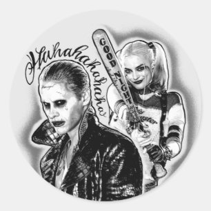 Sticker Rond Équipe de suicide Joker & Harley Airbrush Tattoo